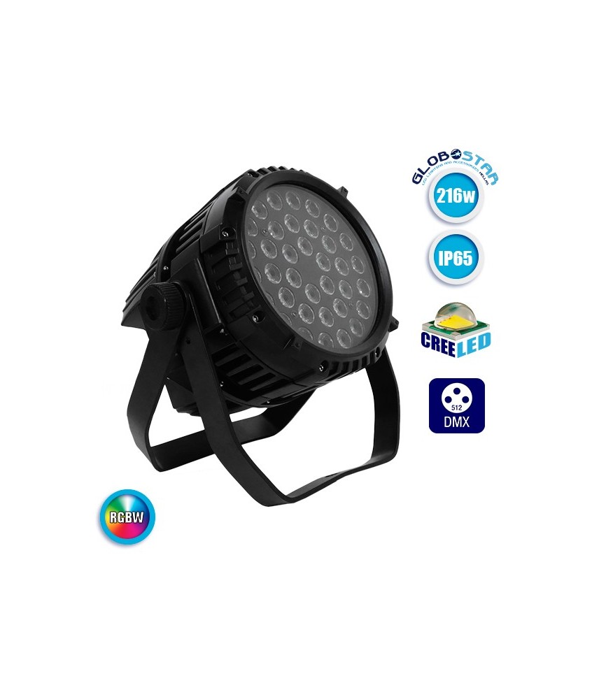 GLOBOSTAR® PAR 51129 Stage Κεφαλή Par LED 216W 15° AC 220-240V Αδιάβροχο IP65 36 x 6W CREE Chip Πολύχρωμο RGB Dimmable DMX512 Protocol 7 Channels - Μ29 x Π29 x Υ35cm - 2 Χρόνια Εγγύηση
